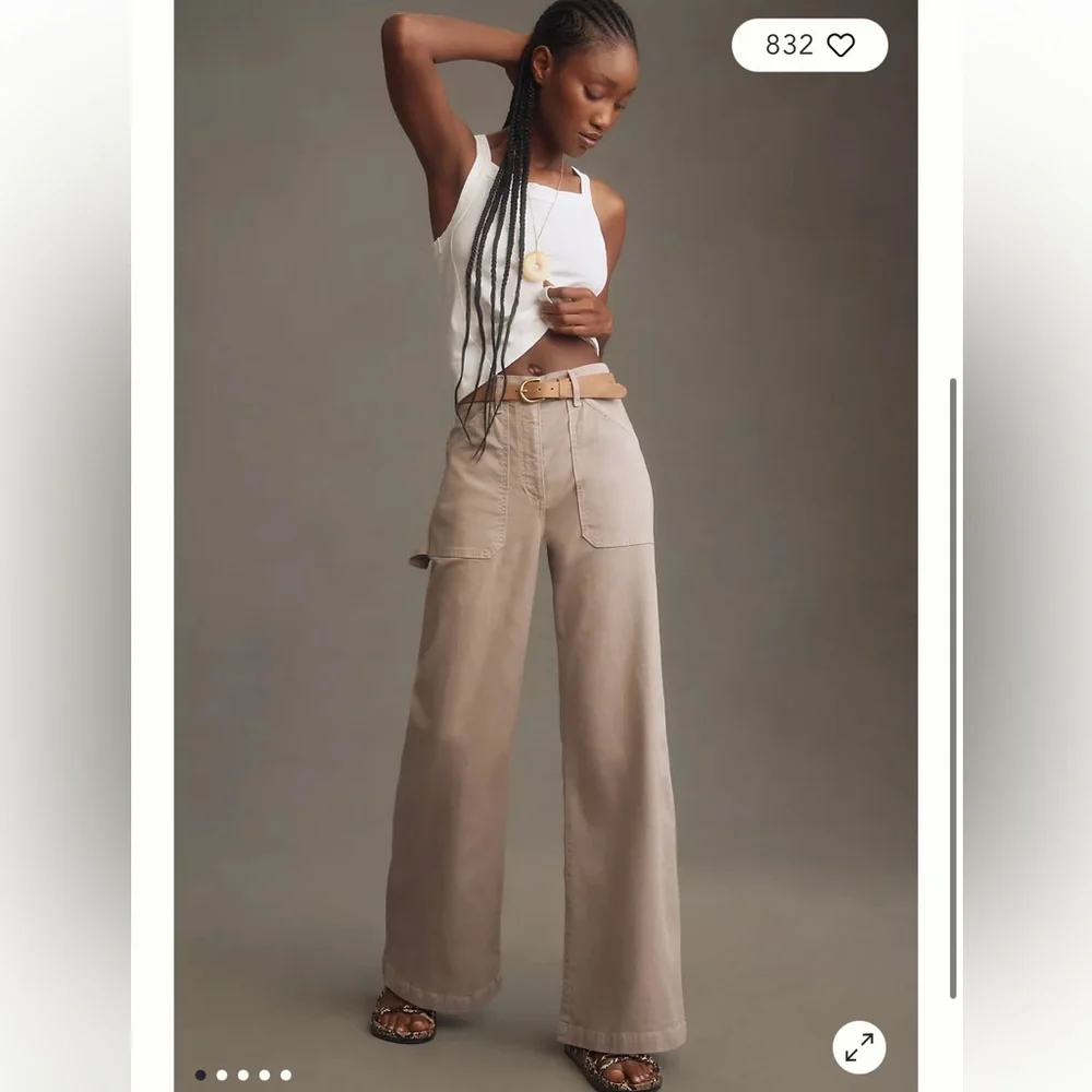 Self Contrast Anthropologie Georgia Utility Beige Wide Leg Pants - Picture 14 of 14